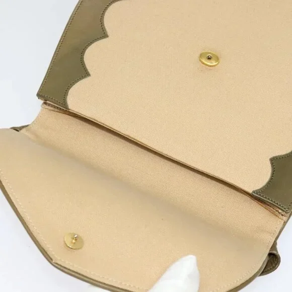 SAINT LAURENT Shoulder Bag Canvas Leather Khaki Auth